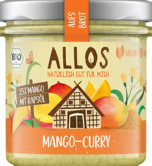 ALLOS Vegane Brotaufstriche|Glutenfreie Lebensmittel^- aufs Brot Mango Curry bio 140g
