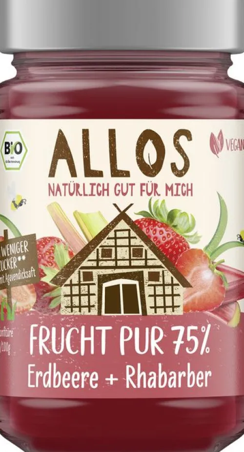 ALLOS Fruchtaufstriche^- Frucht Pur 75% Erdbeere-Rhabarber bio 250g