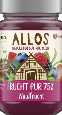 ALLOS Vegane Brotaufstriche|Fruchtaufstriche^- Frucht Pur 75% Waldfrucht, bio 250g