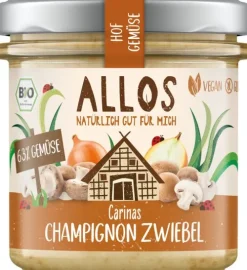 ALLOS Vegane Brotaufstriche|Pikante Brotaufstriche^- Hofgemüse Carinas Champignon Zwiebel bio 135g
