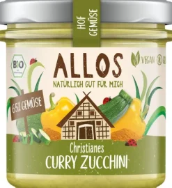 ALLOS Pikante Brotaufstriche|Glutenfreie Lebensmittel^- Hofgemüse Christianes Curry Zucchini bio 135g