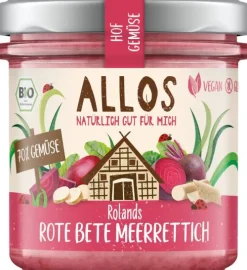ALLOS Pikante Brotaufstriche|Glutenfreie Lebensmittel^- Hofgemüse Rolands Rote Bete Meerrettich bio 135g