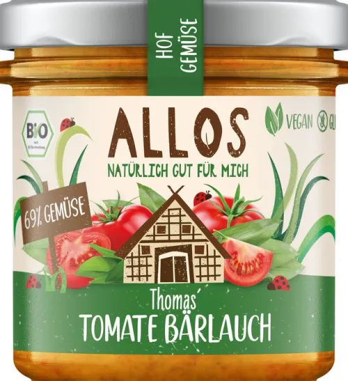 ALLOS Pikante Brotaufstriche|Glutenfreie Lebensmittel^- Hofgemüse Thomas Tomate Bärlauch bio 135g