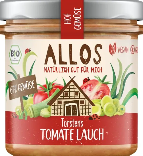 ALLOS Pikante Brotaufstriche|Glutenfreie Lebensmittel^- Hofgemüse Torstens Tomate Lauch bio 135g