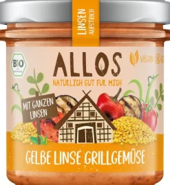 ALLOS Vegane Brotaufstriche|Pikante Brotaufstriche^- Linsen-Aufstrich Gelbe Linse Grillgemüse bio 140g