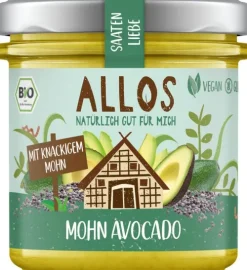 ALLOS Vegane Brotaufstriche|Glutenfreie Lebensmittel^- Saatenliebe Mohn Avocado bio vegan 135g
