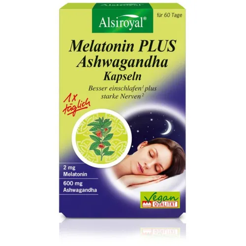 Alsitan GmbH Schlaf|Pflanzen Und Kräuter^Alsiroyal - Melatonin PLUS Ashwagandha Kapseln 60 Stk.