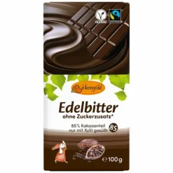 Birkengold GmbH Schokolade|Glutenfreie Lebensmittel^Birkengold - Edelbitter Schokolade ohne Zuckerzusatz, 100g