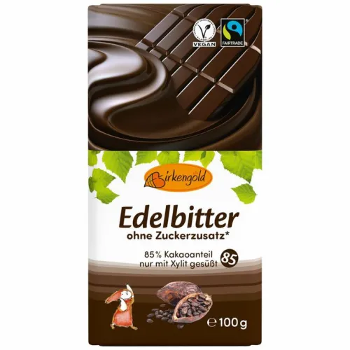 Birkengold GmbH Schokolade|Glutenfreie Lebensmittel^Birkengold - Edelbitter Schokolade ohne Zuckerzusatz, 100g