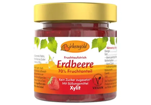 Birkengold GmbH Fruchtaufstriche|Glutenfreie Lebensmittel^Birkengold - Fruchtaufstrich Erdbeere, 200g