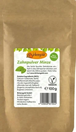 Birkengold GmbH Mund- Und Zahnpflege^Birkengold - Zahnpulver Minze Nachfüllbeutel, 100g