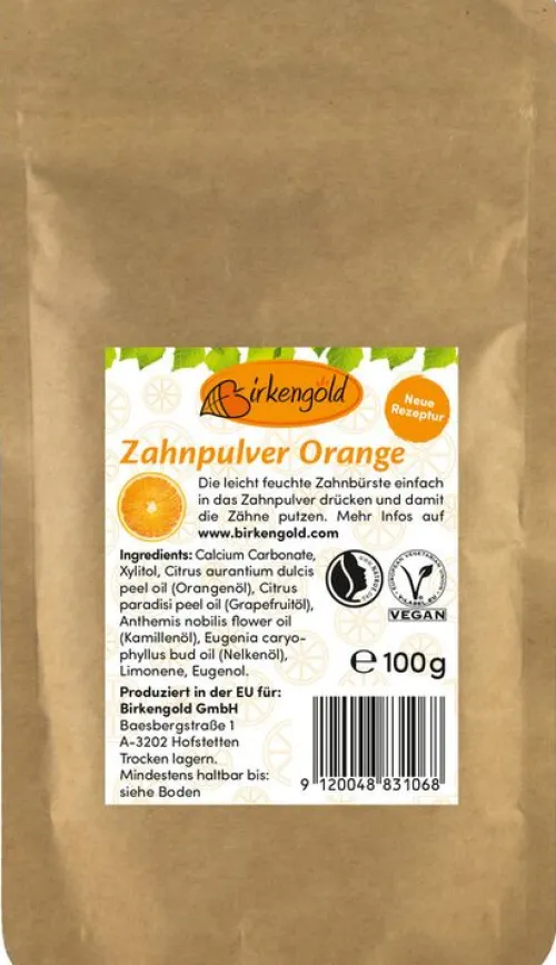 Birkengold GmbH Mund- Und Zahnpflege^Birkengold - Zahnpulver Orange Nachfüllbeutel, 100g