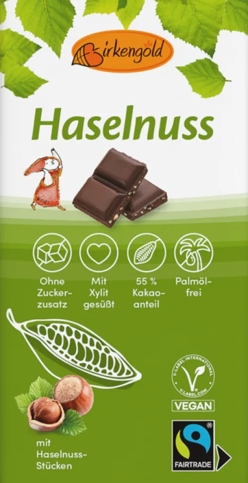 Birkengold GmbH Schokolade|Glutenfreie Lebensmittel^Birkengold - Zartbitter Schokolade mit Nüssen ohne Zuckerzusatz, 100g