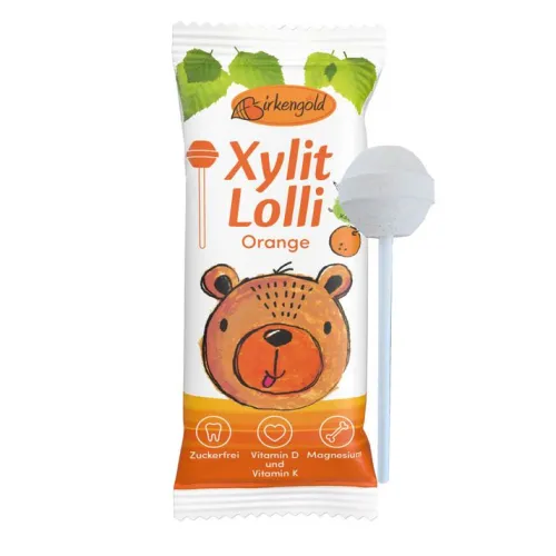 Birkengold GmbH Glutenfreie Lebensmittel^Birkengold Xylit Lolli Orange - zuckerfrei, 6g