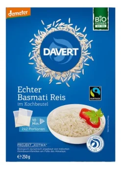 DAVERT Reis|Glutenfreie Lebensmittel^- Demeter Echter Basmati Reis im Kochbeutel Fairtrade, 250g
