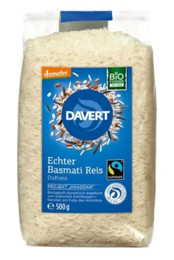 DAVERT Reis|Glutenfreie Lebensmittel^- Demeter Echter Basmati Reis weiß Fairtrade, 500g