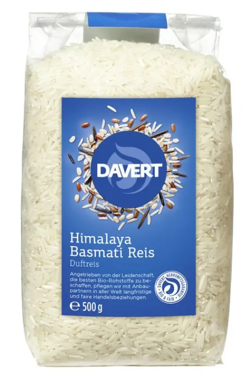 DAVERT Reis|Glutenfreie Lebensmittel^- Himalaya Basmati Reis weiß, 500g