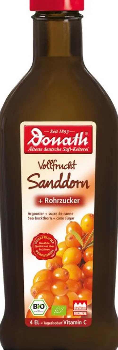 HÜBNER Vitamine Und Mineralien|Fruchtsäfte^Donath - Vollfrucht Sanddorn mit Rohrzucker bio 500ml