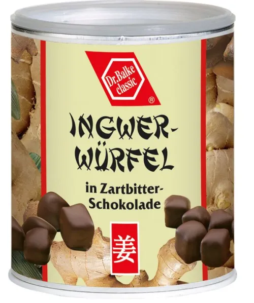 BALKE (FRUCHTWERK) Schokolade|Fruchtschnitten^Dr. Balke - Ingwer-Würfel in Zartbitter-Schokolade