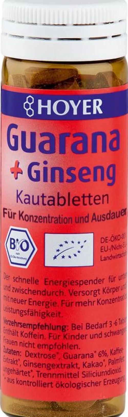 Hoyer Glutenfreie Lebensmittel^- Guarana + Ginseng Kautabletten, 30g