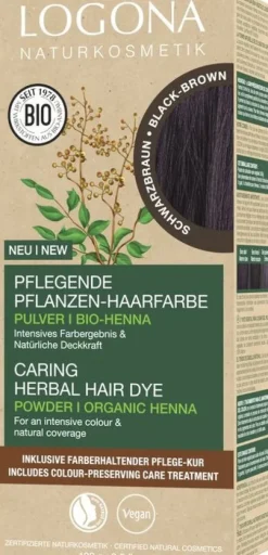 LOGONA Naturkosmetik^- Pflanzen-Haarfarbe schwarzbraun Pulver 100g