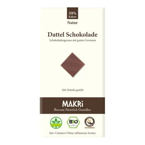 Makri Schokolade^- Bio Dattel Schokolade - Natur 59%, 85g