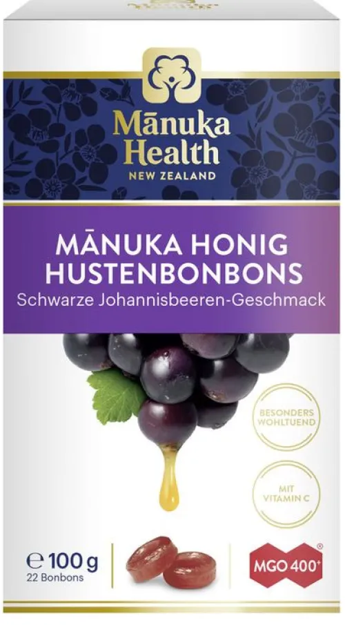 Kinder Manuka Health Bonbons|Kids & Schule^- MGO 400+ Manuka Hustenbonbons (schwarze Johannisbeere) 100g