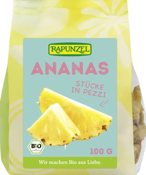 RAPUNZEL Trockenfrüchte|Glutenfreie Lebensmittel^- Ananas, 100g