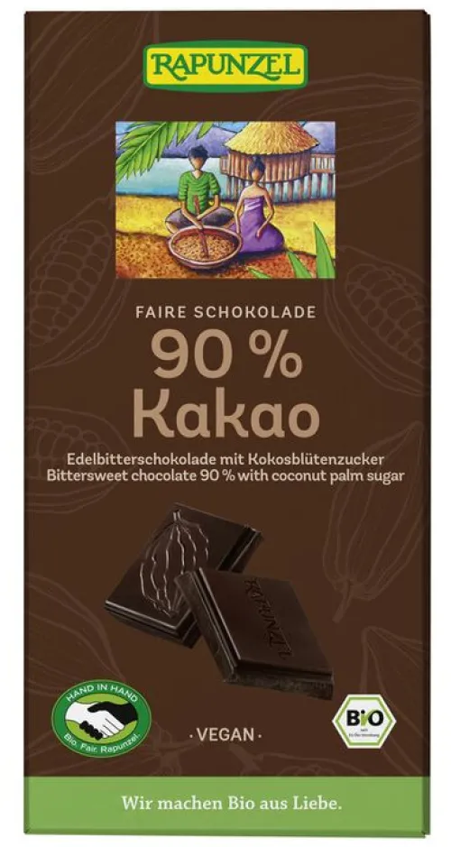 RAPUNZEL Schokolade|Glutenfreie Lebensmittel^- Bitterschokolade 90% Kakao mit Kokosblütenzucker, 80g