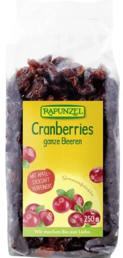 RAPUNZEL Trockenfrüchte|Glutenfreie Lebensmittel^- Cranberries, ganze Beeren, 250g