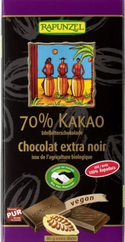 RAPUNZEL Schokolade|Glutenfreie Lebensmittel^- Edelbitter Schokolade 70% Kakao (Rapadura) bio 80g