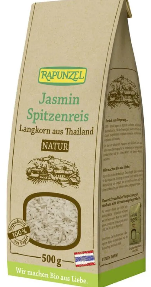 RAPUNZEL Reis|Glutenfreie Lebensmittel^- Jasmin Spitzenreis Langkorn natur / Vollkorn, 500g