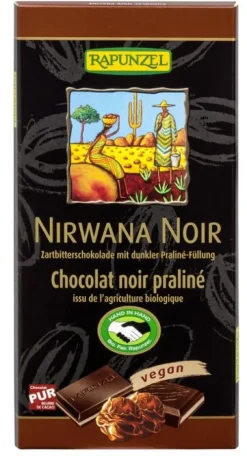 RAPUNZEL Schokolade|Glutenfreie Lebensmittel^- Nirwana Noir 55% mit dunkler Praliné-Füllung HIH bio 100g