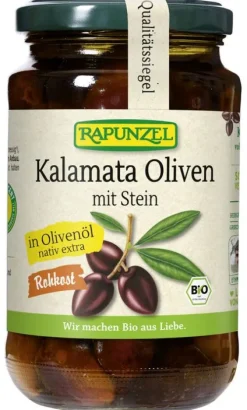 RAPUNZEL Oliven|Glutenfreie Lebensmittel^- Oliven Kalamata violett, mit Stein in Olivenöl, 335g