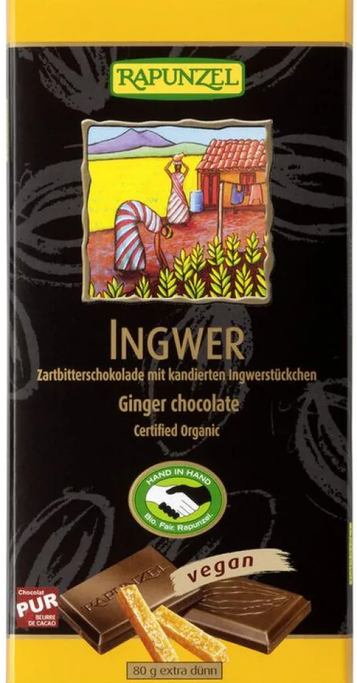RAPUNZEL Schokolade|Glutenfreie Lebensmittel^- Zartbitter Schokolade 55% Kakao mit Ingwer HIH, 80g