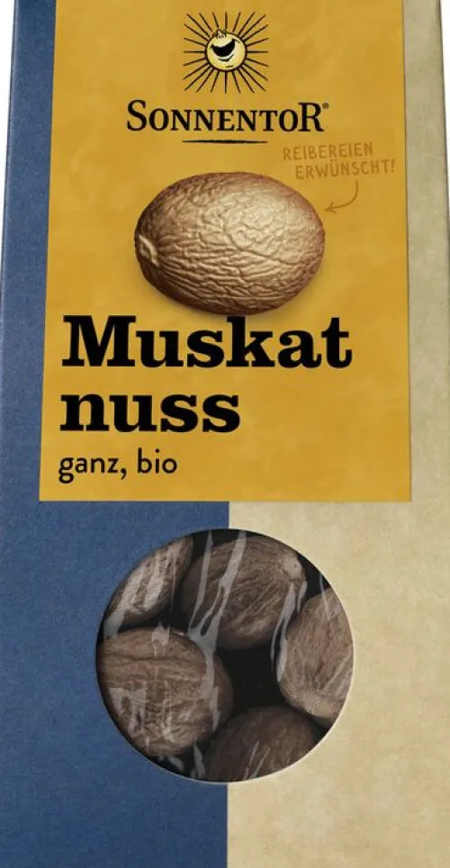 SONNENTOR Gewürze Und Kräuter|Glutenfreie Lebensmittel^- Muskatnuss ganz bio, 25g