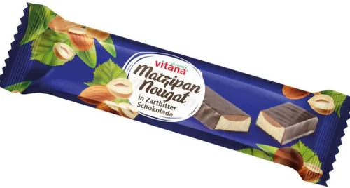 VITANA Fruchtschnitten|Glutenfreie Lebensmittel^- Bio-Marzipan-Nougat in Zartbitter Schokolade, bio 40g