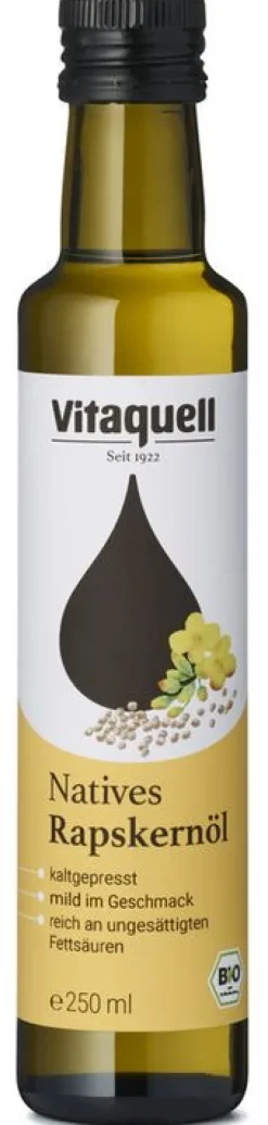 Fauser Vitaquellwerk KG (GmbH & Co.) Fette & Öle|Glutenfreie Lebensmittel^Vitaquell Rapskern-Öl Bio nativ, kaltgepresst 0,25l