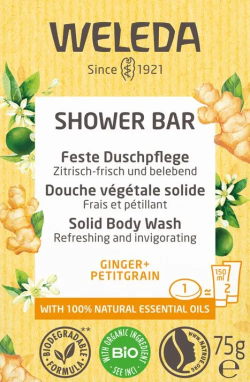 WELEDA Hautpflege|Duschgel^- Feste Duschpflege Ginger + Petitgrain, 75g