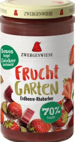 ZWERGENWIESE Fruchtaufstriche|Glutenfreie Lebensmittel^- FruchtGarten Erdbeere-Rhabarber, bio, 225g